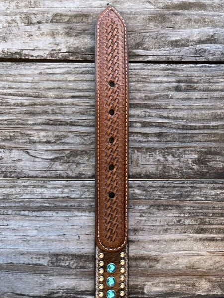 Kid's Cowhide Belt with Etched Conchos and Bling - N4419302 - Blair's Western Wear Marble Falls, TX