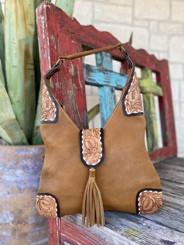 Tan Tooled Ladies Leather Western Purse ADBGA237A - Blair's Western Wear Marble Falls, TX