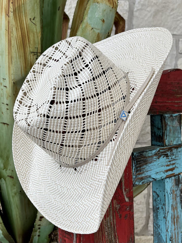 Resistol Cowboy Straw Hat - Two Tone Tan & Natural Woven Pattern - Horseman - Blair's Western Wear Marble Falls, TX