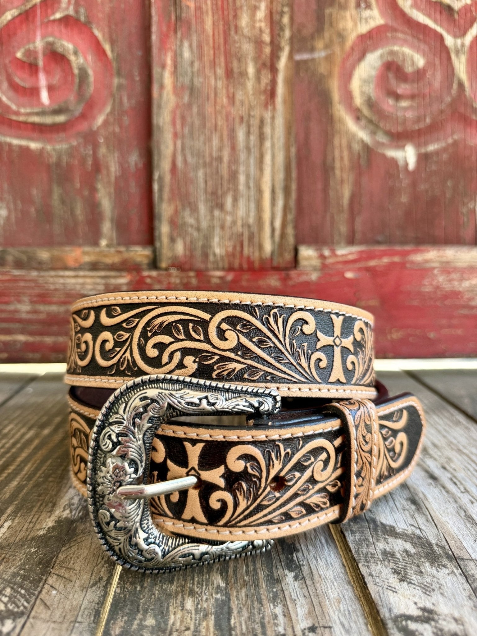 Men's Natural Tooled Leather Belt - C40064 | Blair's Western Wear