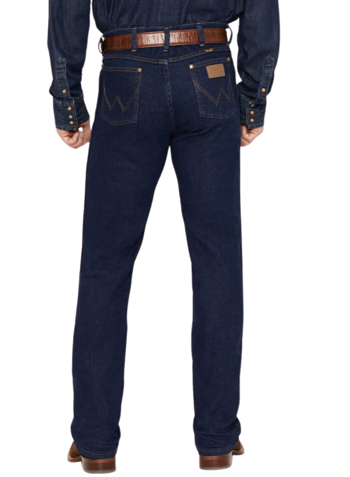 Men's slim fit Cowboy Cut stretch blue jean in 98% cotton LYCRA blend with boot-cut leg opening and five-pocket styling — Blair's Western Wear Marble Falls TX