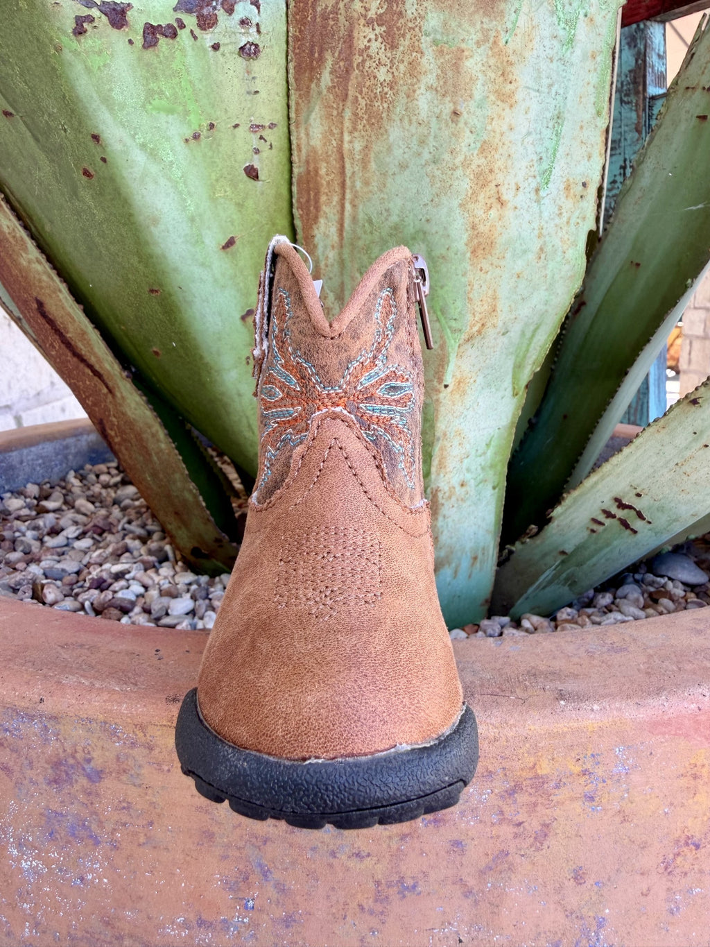 Infant Brown Embroidered Zip Western Boots