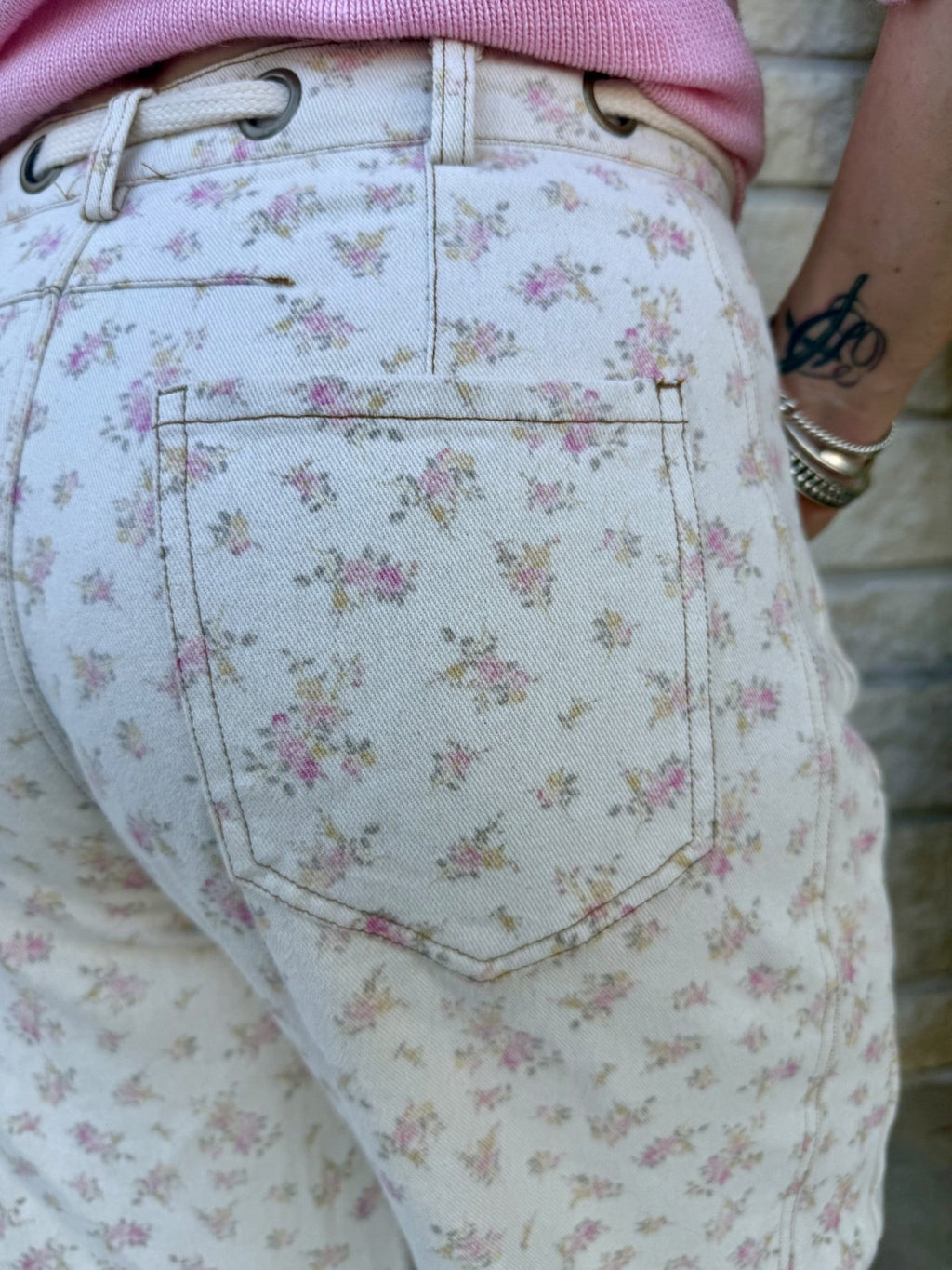 Women's Natural Pink Floral Barrel Leg Pant