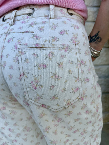 Women's Natural Pink Floral Barrel Leg Pant