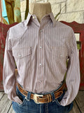 Men's Wrangler white brown and black stripe long sleeve button-up shirt — Blair's Western Wear Marble Falls TX