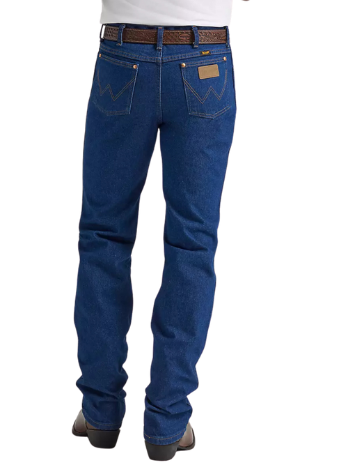 Men's prewashed slim fit Cowboy Cut blue jean with five-pocket styling, boot-cut leg opening, and classic indigo denim — Blair's Western Wear Marble Falls TX