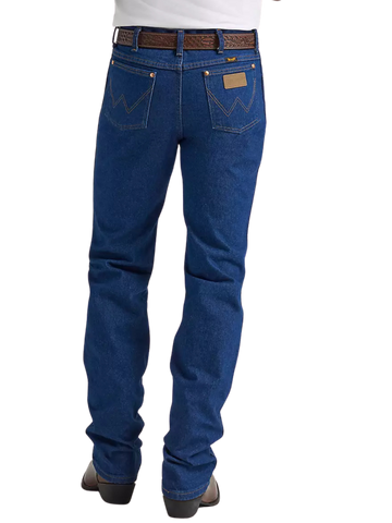 Men's prewashed slim fit Cowboy Cut blue jean with five-pocket styling, boot-cut leg opening, and classic indigo denim — Blair's Western Wear Marble Falls TX