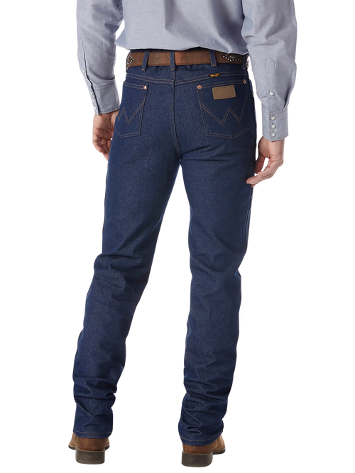 Men's rigid slim fit Cowboy Cut blue jean with five-pocket styling, boot-cut leg opening, and heavyweight indigo denim — Blair's Western Wear Marble Falls TX