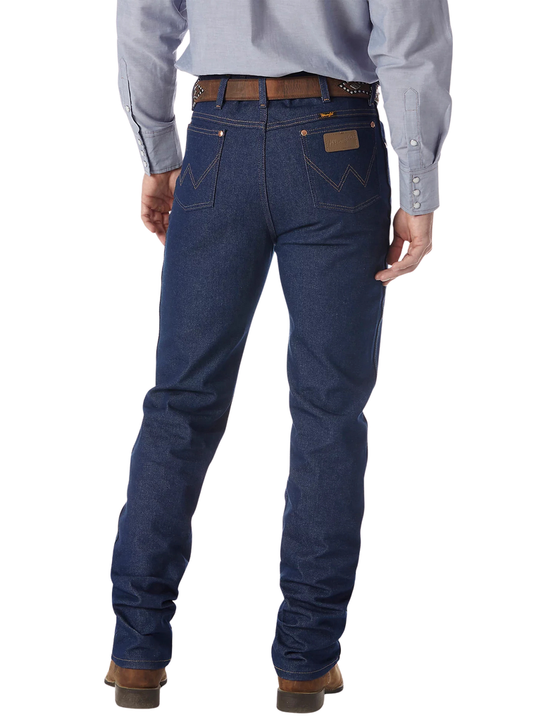 Men's rigid slim fit Cowboy Cut blue jean with five-pocket styling, boot-cut leg opening, and heavyweight indigo denim — Blair's Western Wear Marble Falls TX