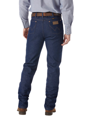 Men's rigid slim fit Cowboy Cut blue jean with five-pocket styling, boot-cut leg opening, and heavyweight indigo denim — Blair's Western Wear Marble Falls TX