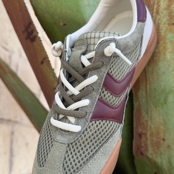Women's Steve Madden Olive Burgundy 2-Tone Tennis Sneaker