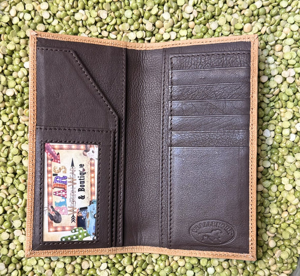 Men's Texas Flag Floral Tooled Leather Checkbook Wallet