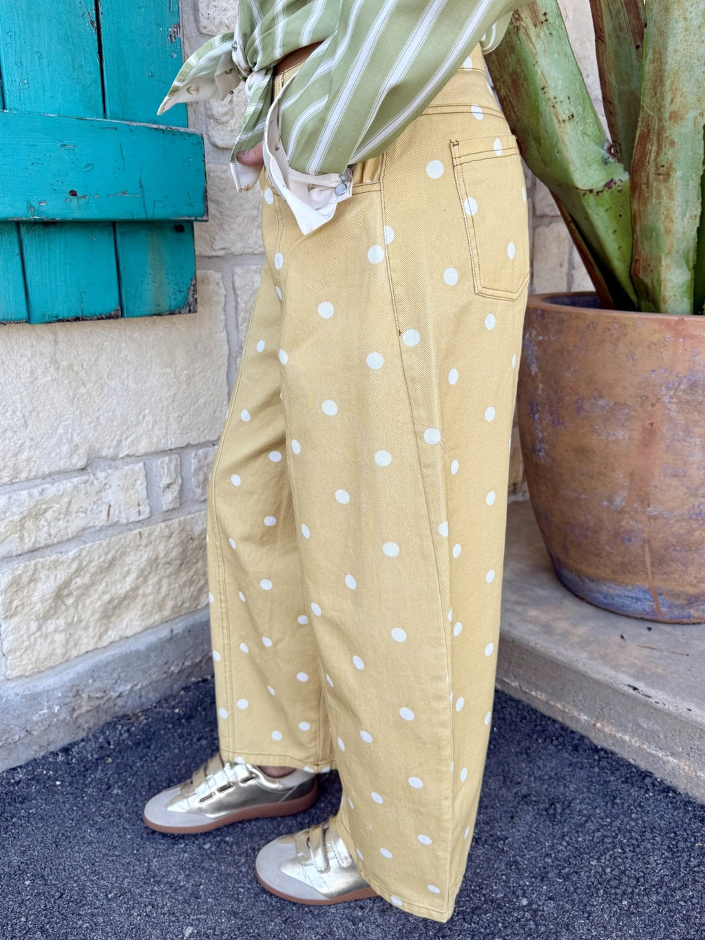 Women's Butterscotch Polka Dot Barrel Wide Leg Pants