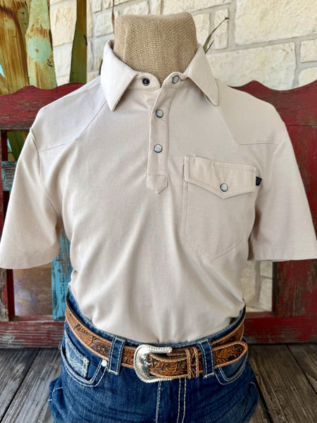 Men's natural short sleeve polo snap Western shirt — Blair's Western Wear Marble Falls TX