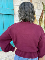 Women's Burgundy 3D Floral Textured Knit Sweater