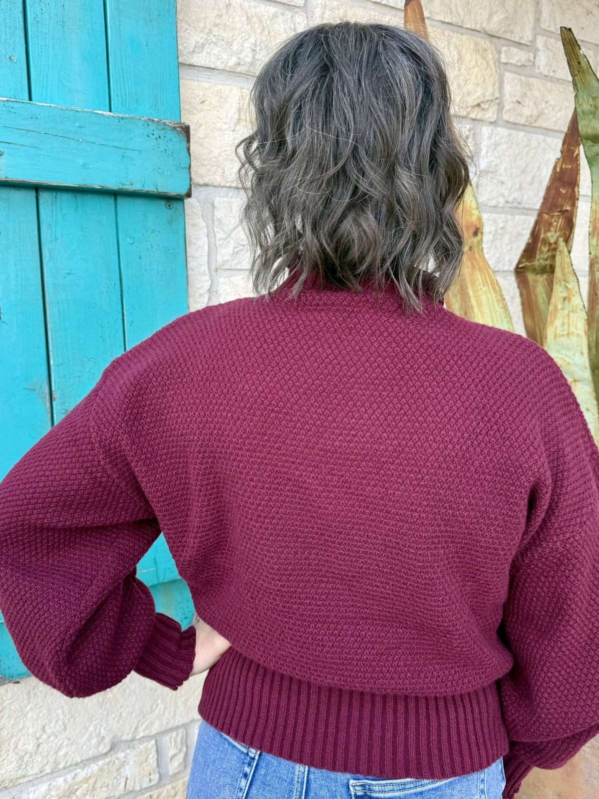 Women's Burgundy 3D Floral Textured Knit Sweater