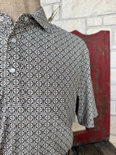 Men's Olive Print Short Sleeve Pullover Shirt