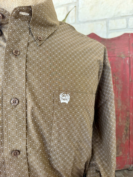 Men's Cinch Brown Button Down Long Sleeve Shirt