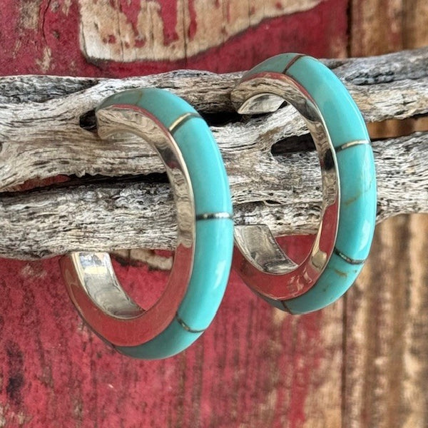 1.18" Turquoise Hoop Earrings  - T145 - BLAIR'S Western Wear located in Marble Falls TX