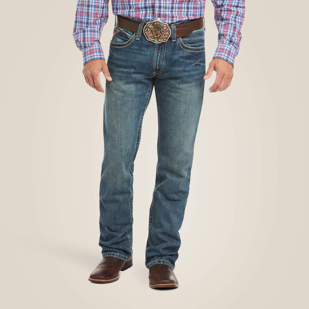 Level 7 Men's Whiskering Medium Blue Midrise Relaxed Bootcut Jeans Premium  Denim – Level 7 Jeans
