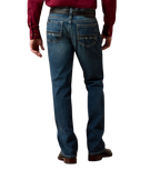  Men's faded blue slim straight jeans with decorative back-pocket stitching, dark pocket accents and full-length legs — Blair's Western Wear Marble Falls TX