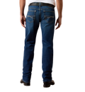 Men's dark blue relaxed bootcut jeans with contrasting back-pocket embroidery, faded seat and full-length legs — Blair's Western Wear Marble Falls TX