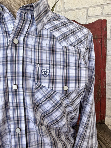 Men's Ariat Red and Blue Plaid Long Sleeve Pearl Snap Shirt