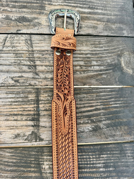 Men's Basketweave Tooled Western Belt