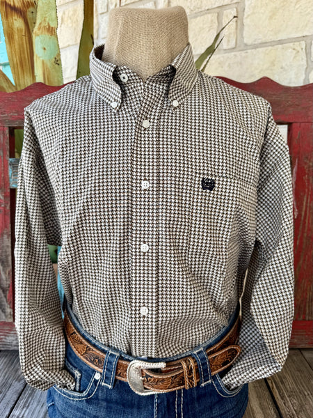 Men's natural, brown, and black print long-sleeve Western shirt — Blair's Western Wear Marble Falls TX⠋