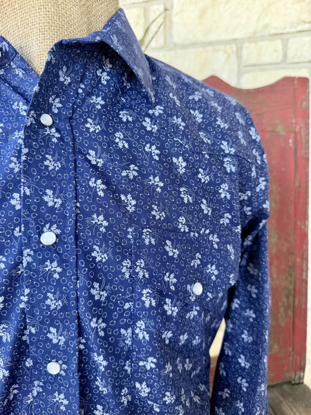 Men's Roper Navy Print Long Sleeve Button Down Shirt