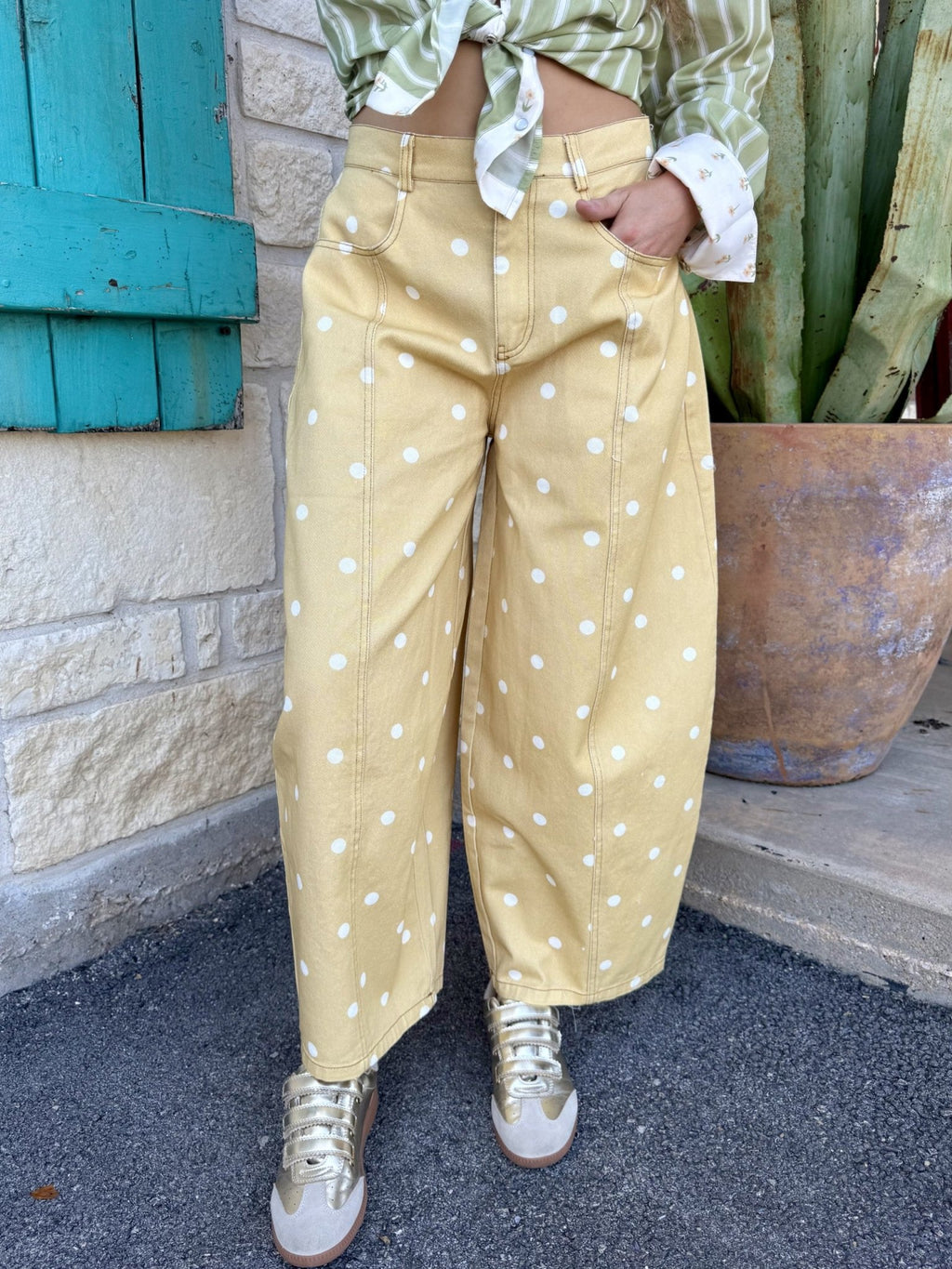 Women's Butterscotch Polka Dot Barrel Wide Leg Pants
