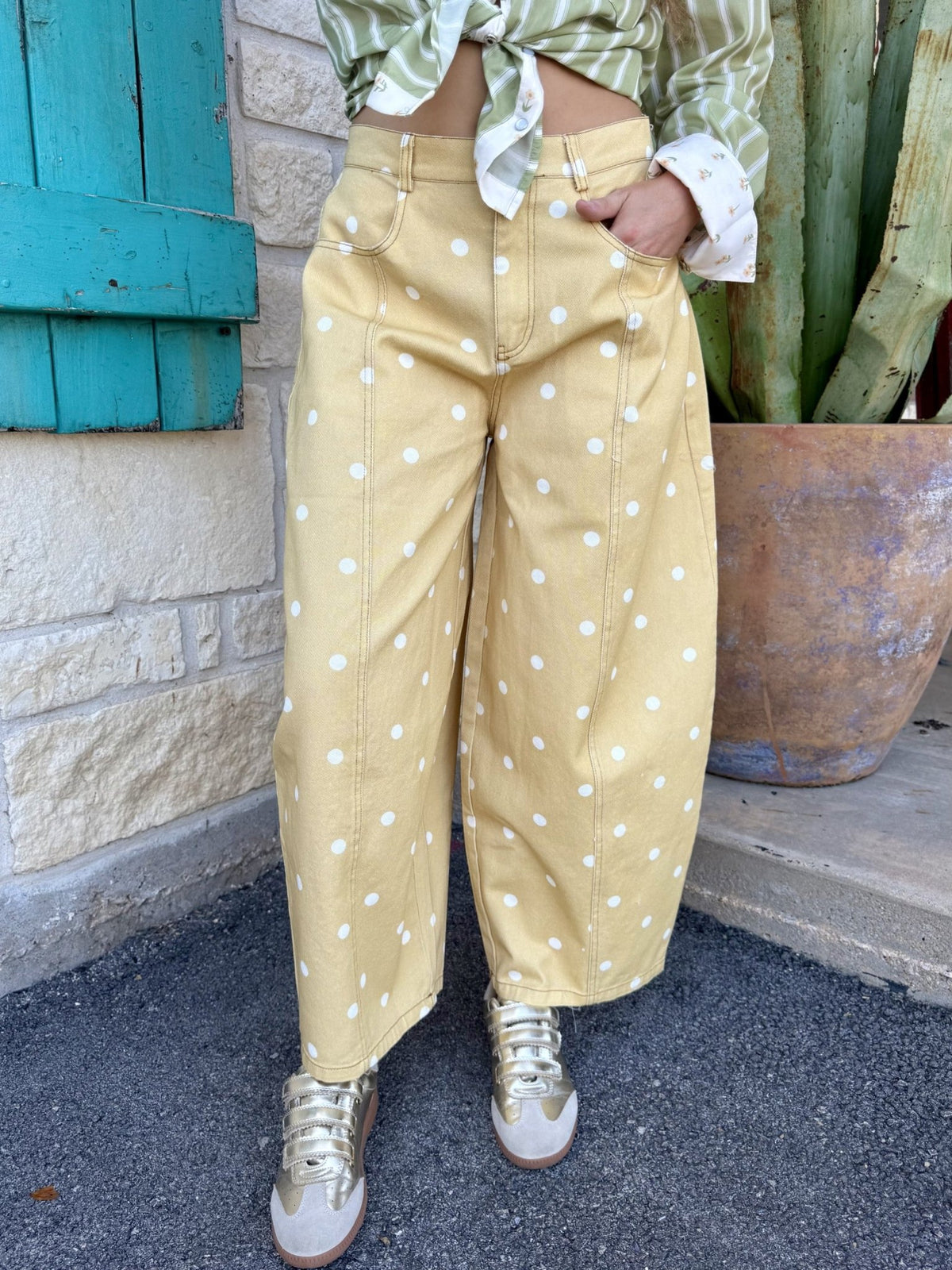 Women's Butterscotch Polka Dot Barrel Wide Leg Pants