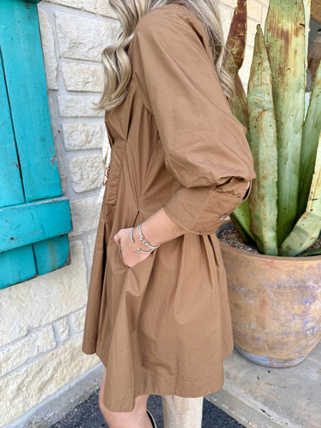 Camel Tailored Puff Sleeve Mini Dress