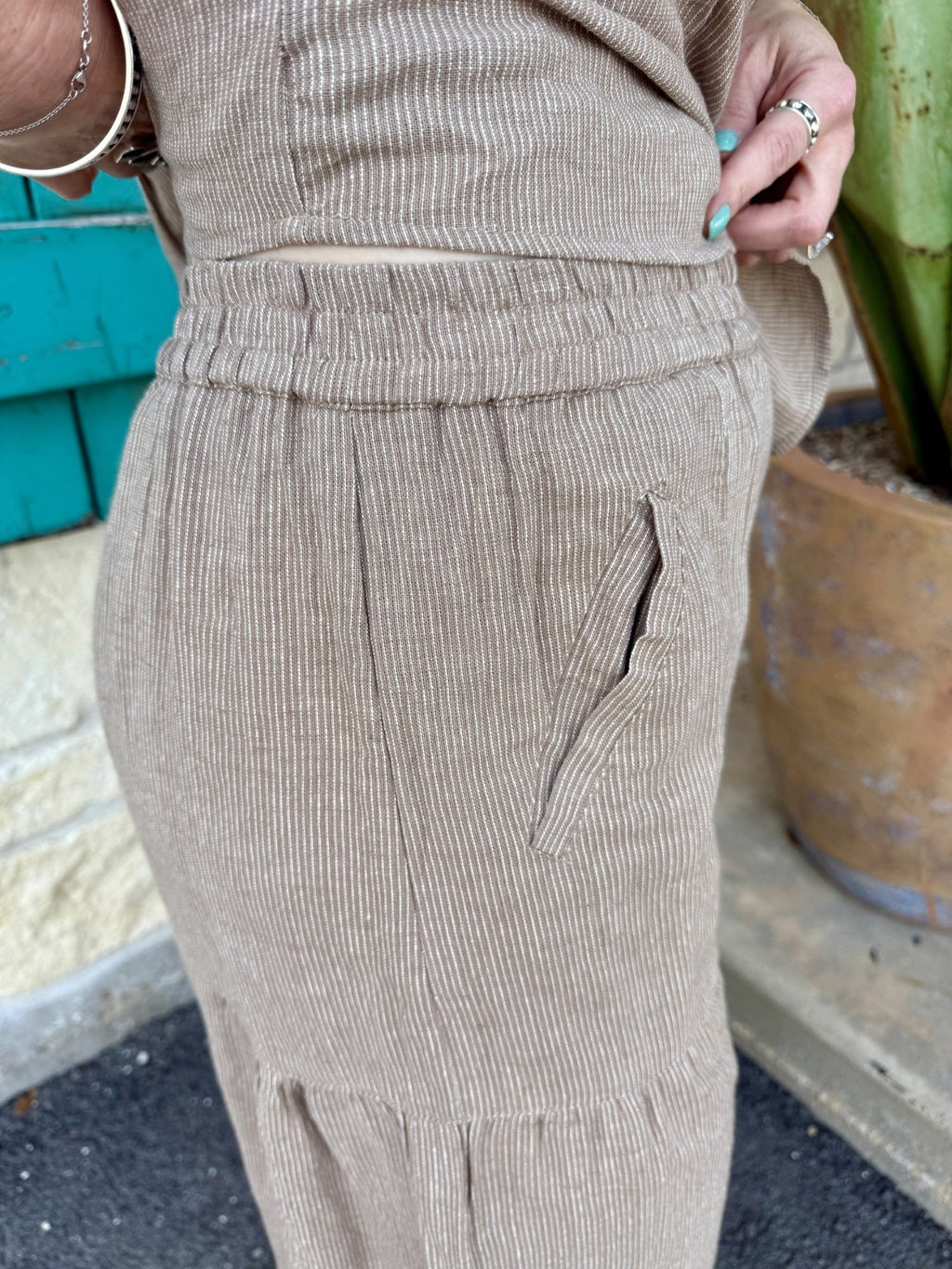 Women's Khaki Stripe Wide Leg Pant