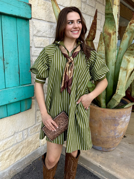 Women's Olive Stripe Zip Dress