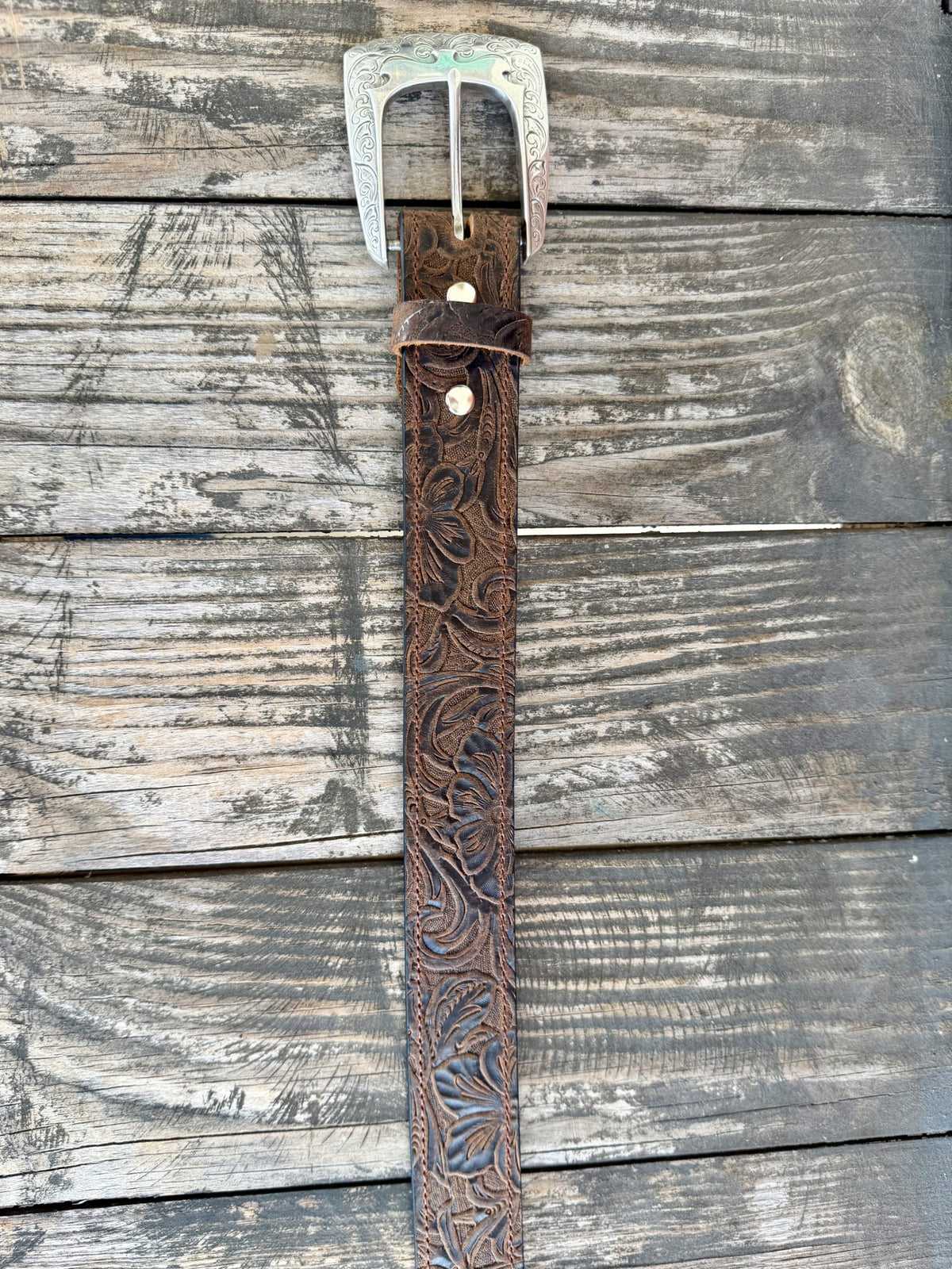 Leather Floral Tooled Belt