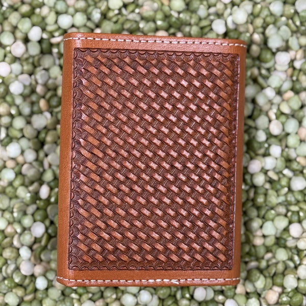 Men's Basketweave Praying Cowboy Concho Trifold Wallet