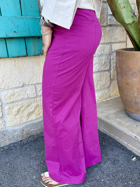 Women's Magenta High Rise Wide Leg Dress Pant