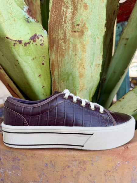 Women's Espresso Croc-Print Platform Sneaker