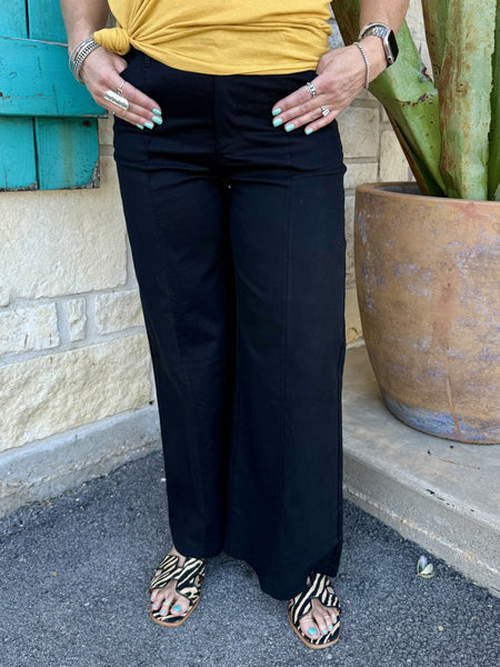 Women's Black High Rise Wide Leg Dress Pant