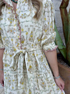 Floral Block Print Ruffle Collar Tiered Mini Dress