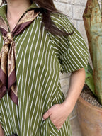 Women's Olive Stripe Zip Dress
