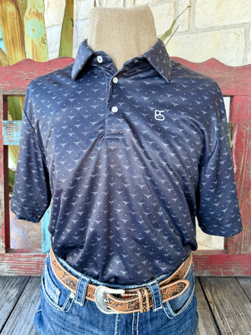 Men's black and white steer graphic short sleeve polo shirt — Blair's Western Wear Marble Falls TX