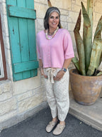 Women's Natural Pink Floral Barrel Leg Pant