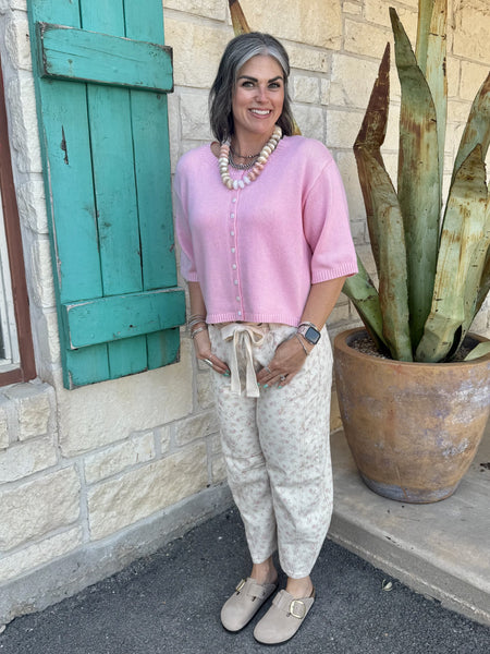 Women's Natural Pink Floral Barrel Leg Pant