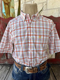Men's peach mint yellow and white plaid short sleeve button-up Western shirt — Blair's Western Wear Marble Falls TX