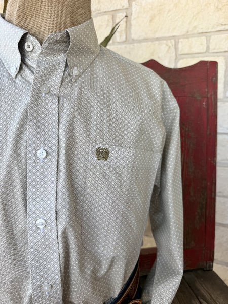 Men's Olive Print Long Sleeve Button Down Shirt