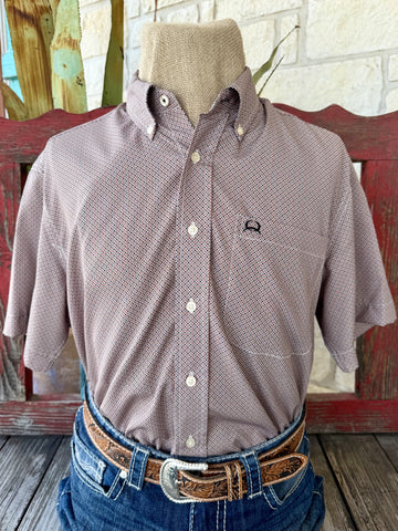Men's brown and black print short sleeve button-up Western shirt — Blair's Western Wear Marble Falls TX