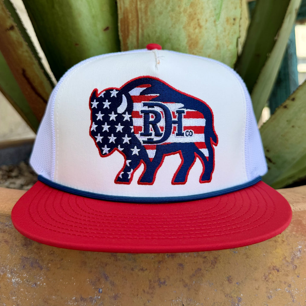 Men's Red Dirt Hat American Flag Buffalo Mesh Cap