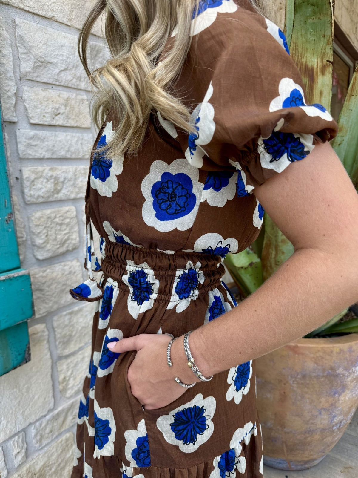 Retro Floral Short Sleeve Midi Dress